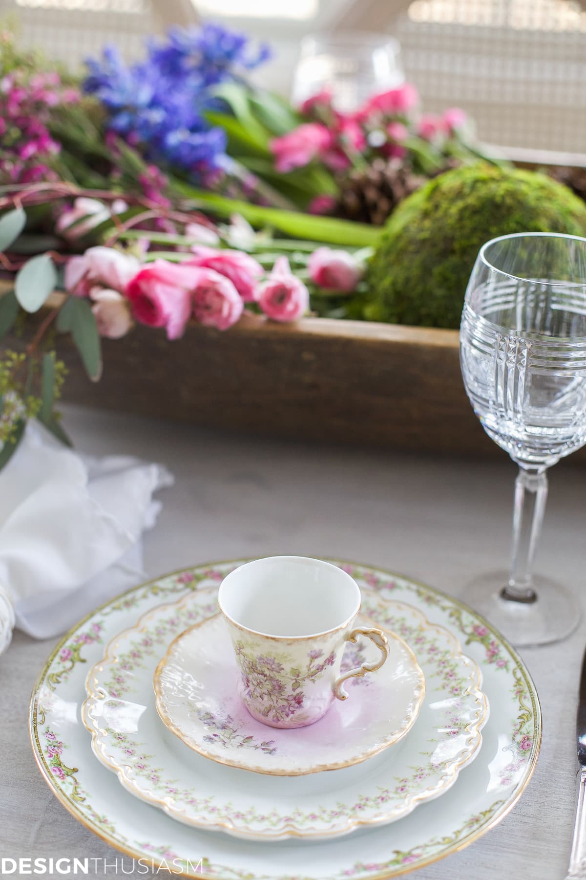 Winter Table: Vintage Dishes with a Dough Bowl Centerpiece | terilynadamsblog.com
