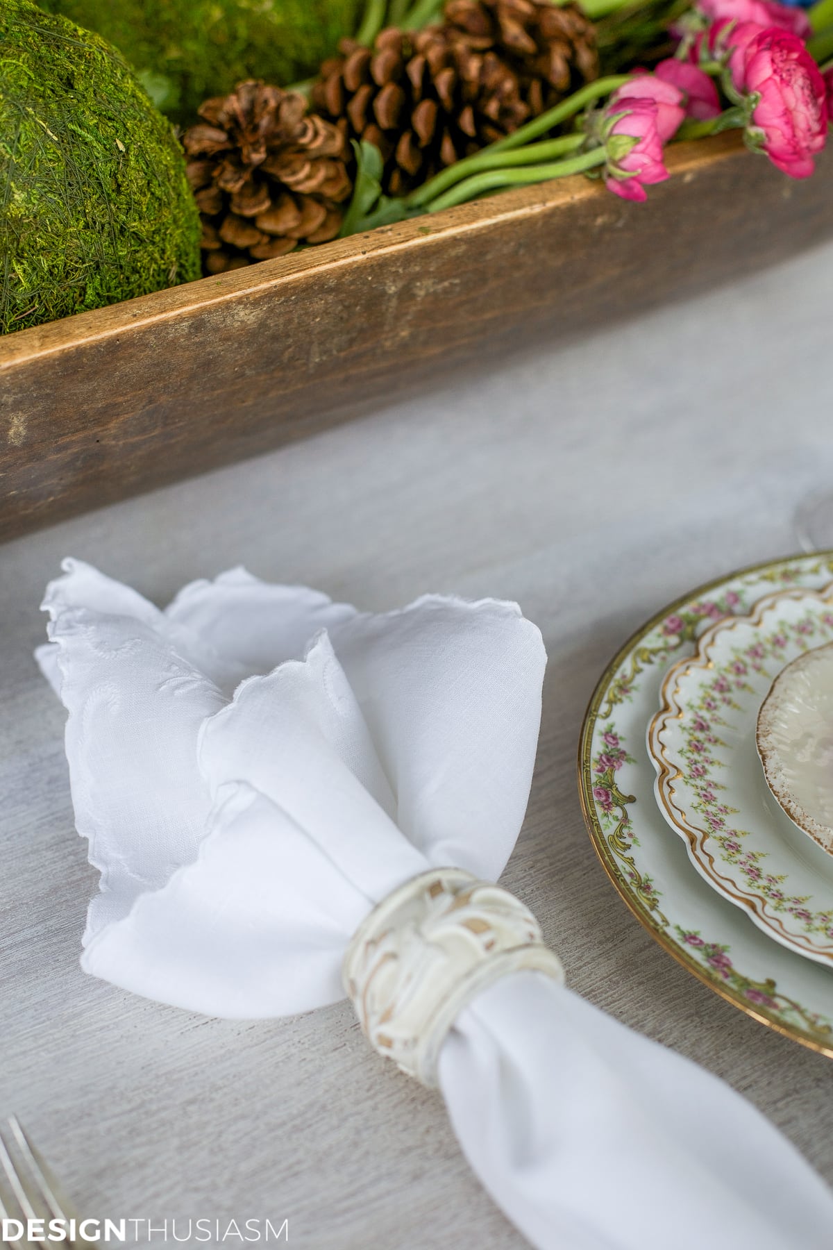 Winter Table: Vintage Dishes with a Dough Bowl Centerpiece | terilynadamsblog.com