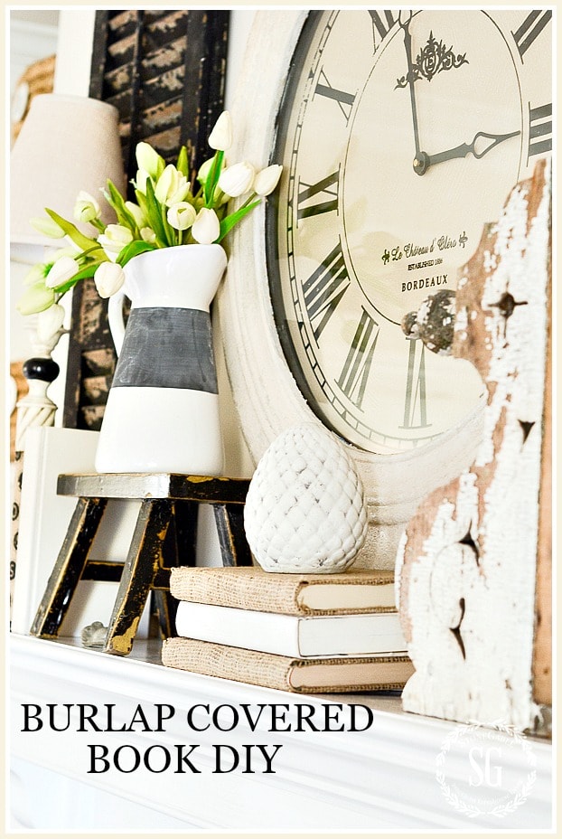 1 BURLAP COVERED BOOK DIY- TITLE PAGE-stonegableblog.com