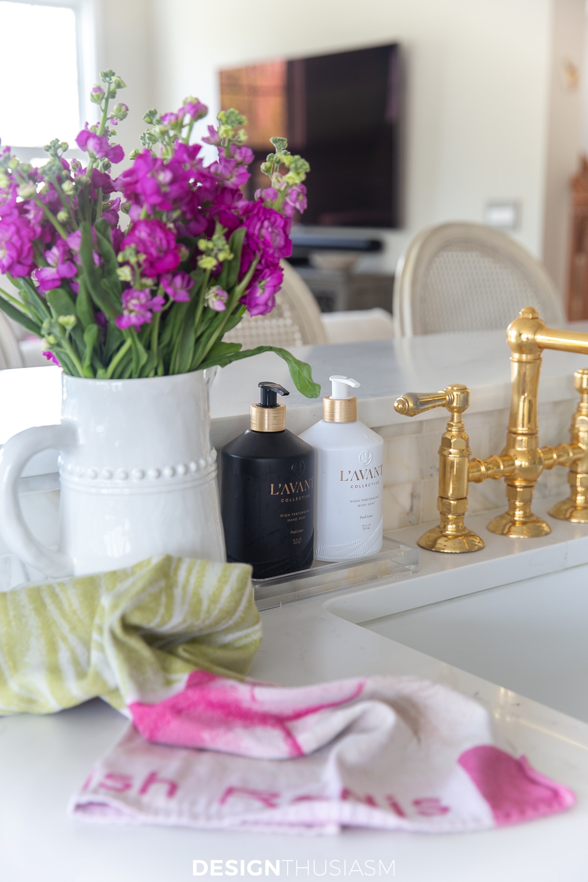 spring flowers and hand towel with scented handwash