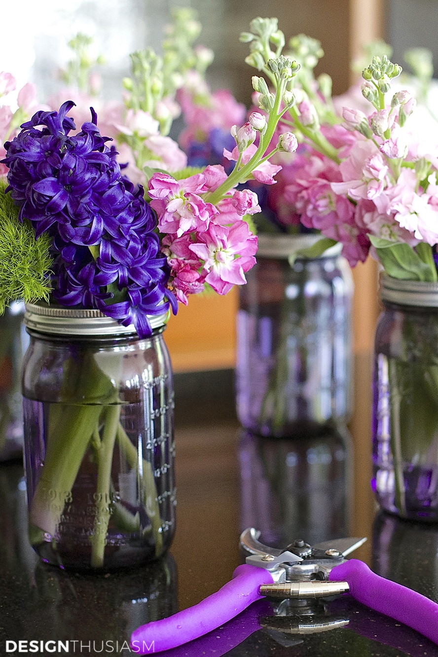 purple mason jar florals