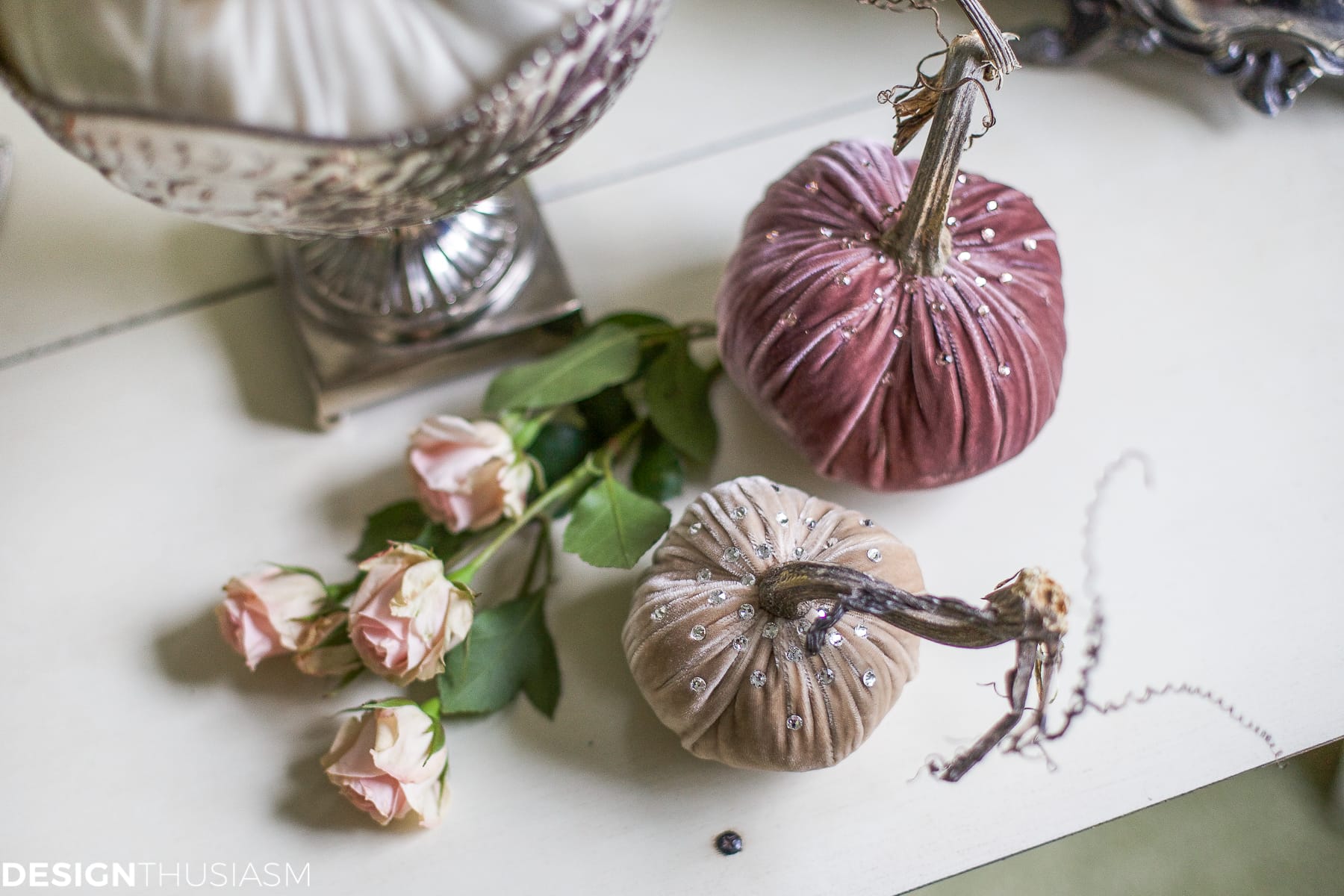 velvet pumpkins with crystals