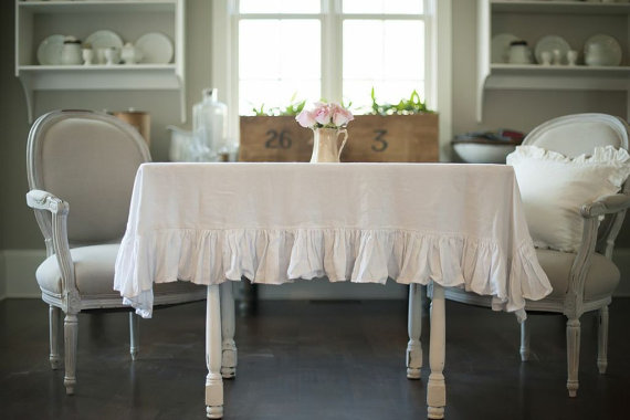 Ruffled linen tablecloth