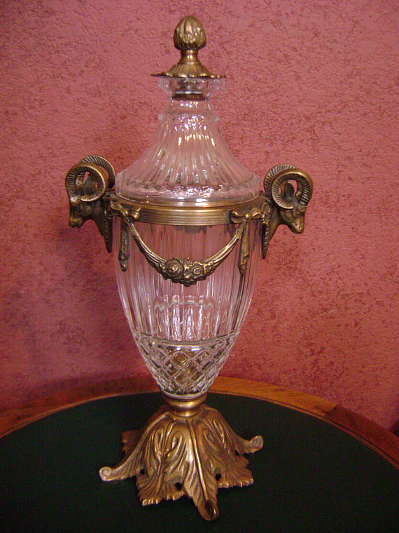 Vintage Crystal and Brass Lidded Urn