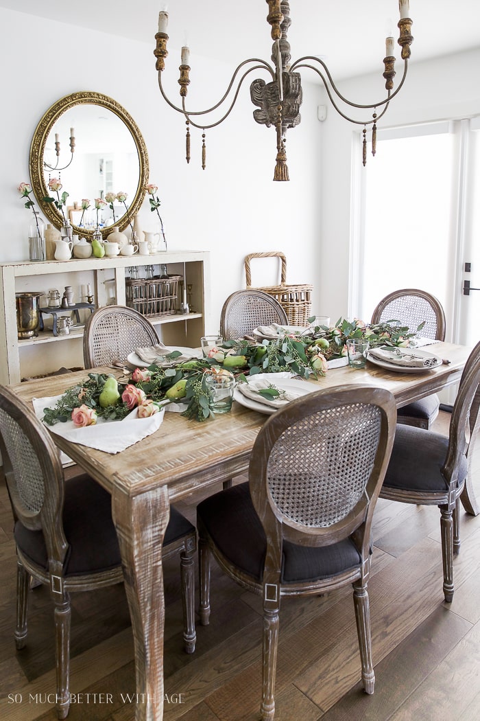how-to-set-table-setting-eucalyptus-pears-pink-roses
