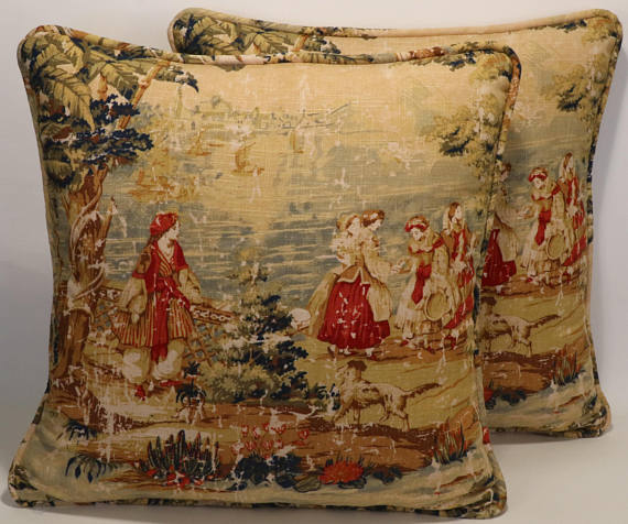 2 Toile Throw Pillows