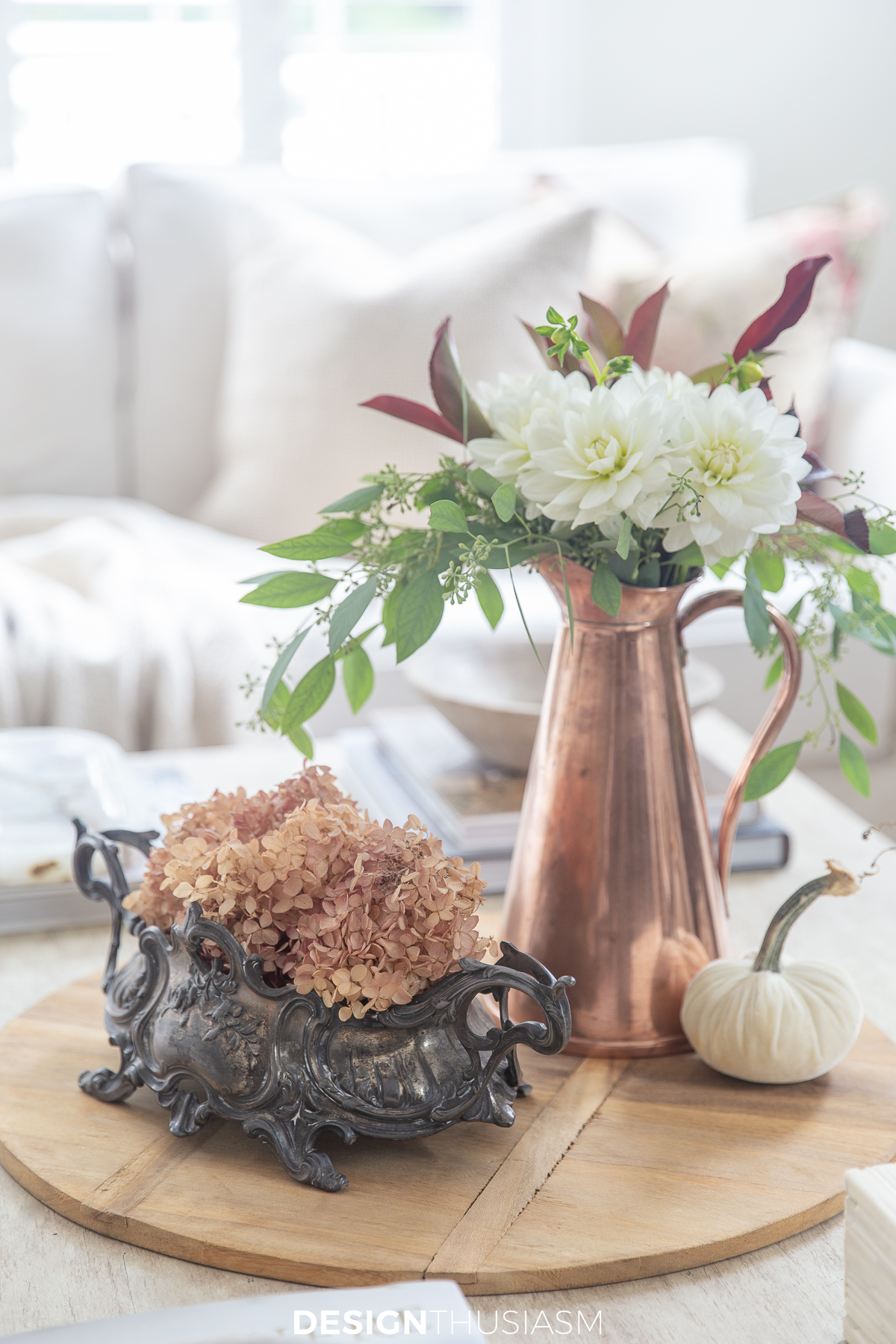 soft fall decor using ivory, pale copper and blush