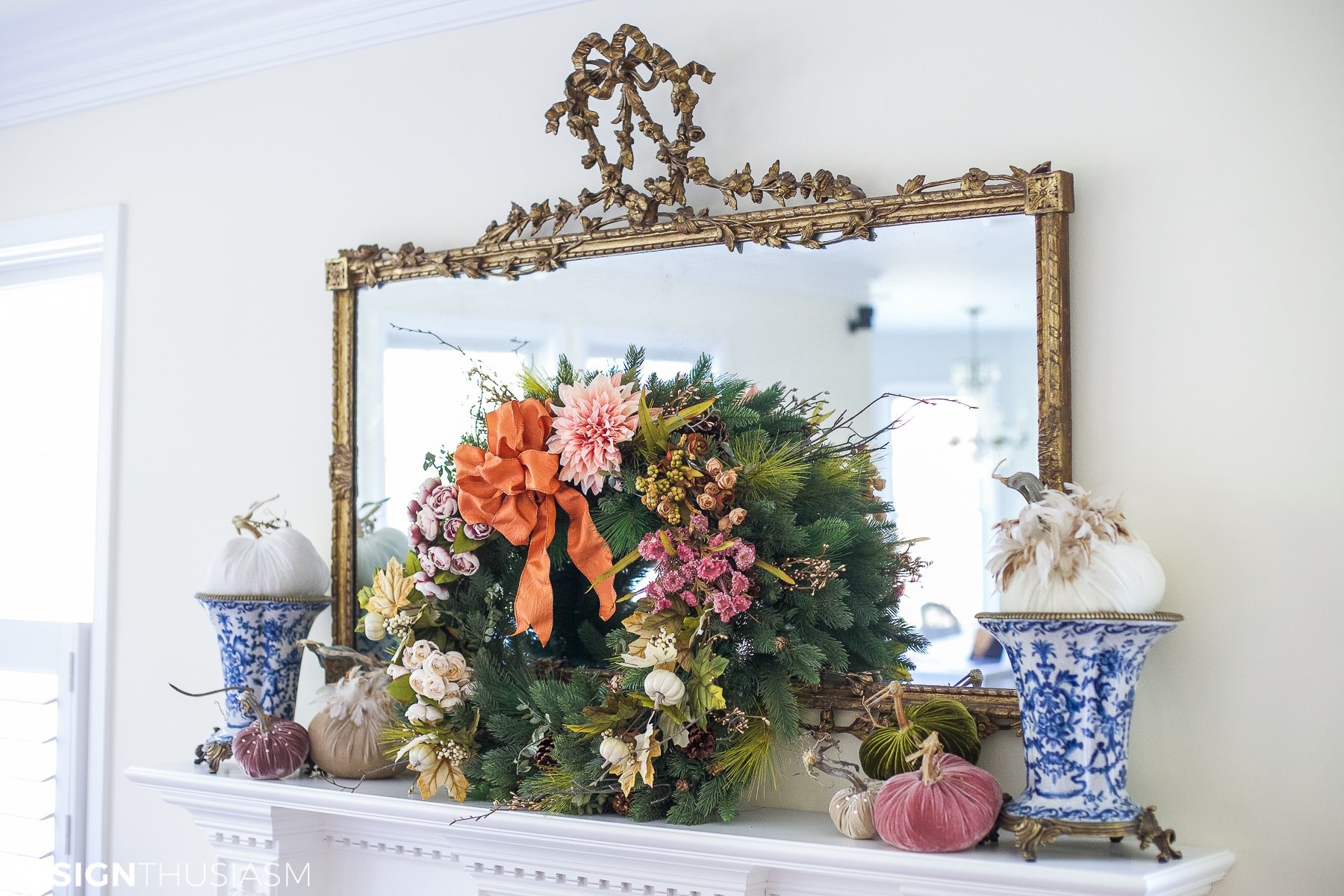 Add seasonal flavor with a fall wreath and garland - terilynadamsblog.com