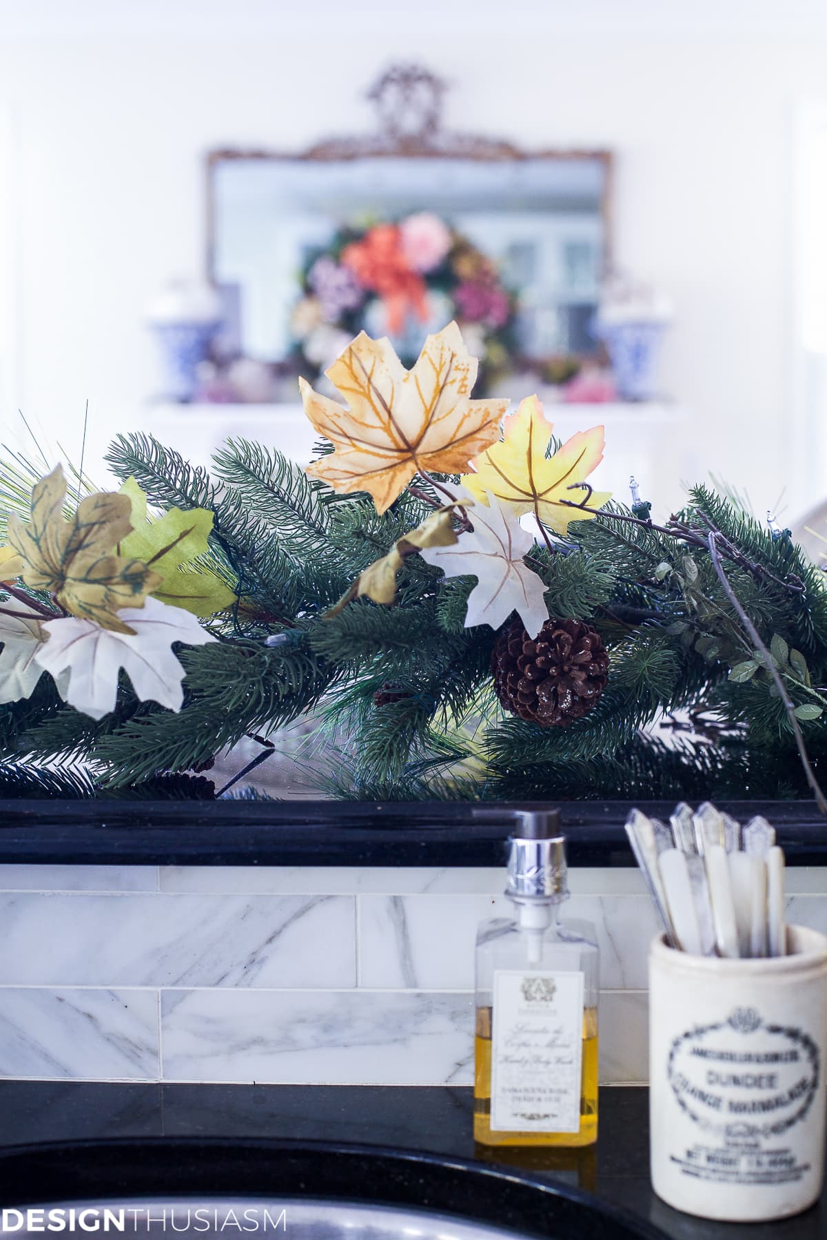Add seasonal flavor with a fall wreath and garland - terilynadamsblog.com