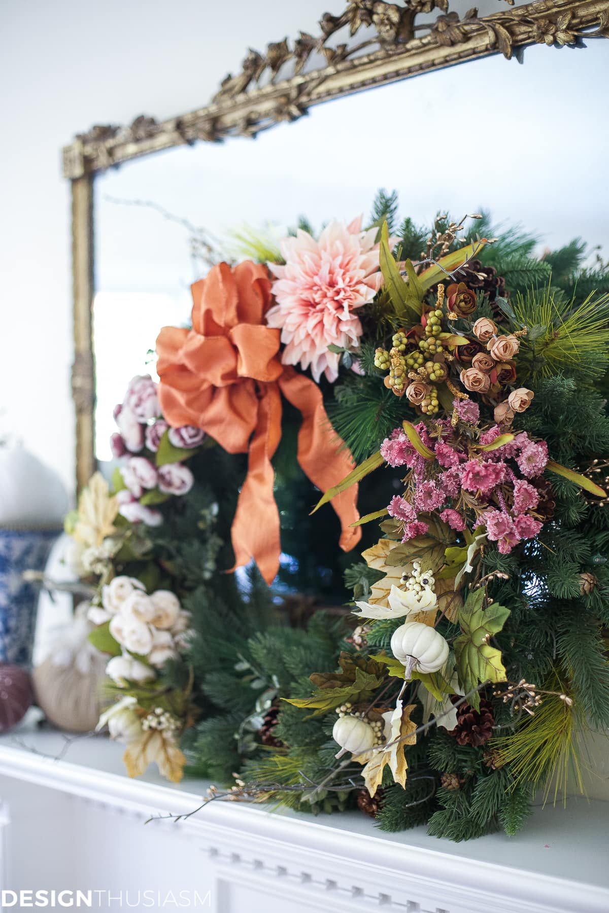 Add seasonal flavor with a fall wreath and garland - terilynadamsblog.com