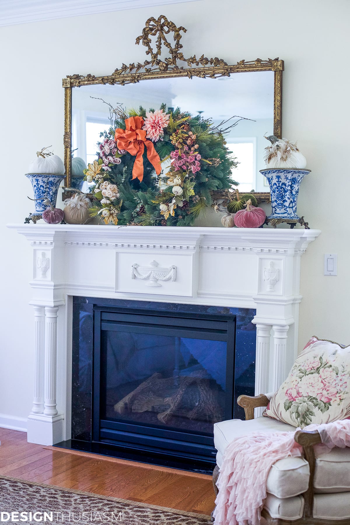 Add seasonal flavor with a fall wreath and garland - terilynadamsblog.com