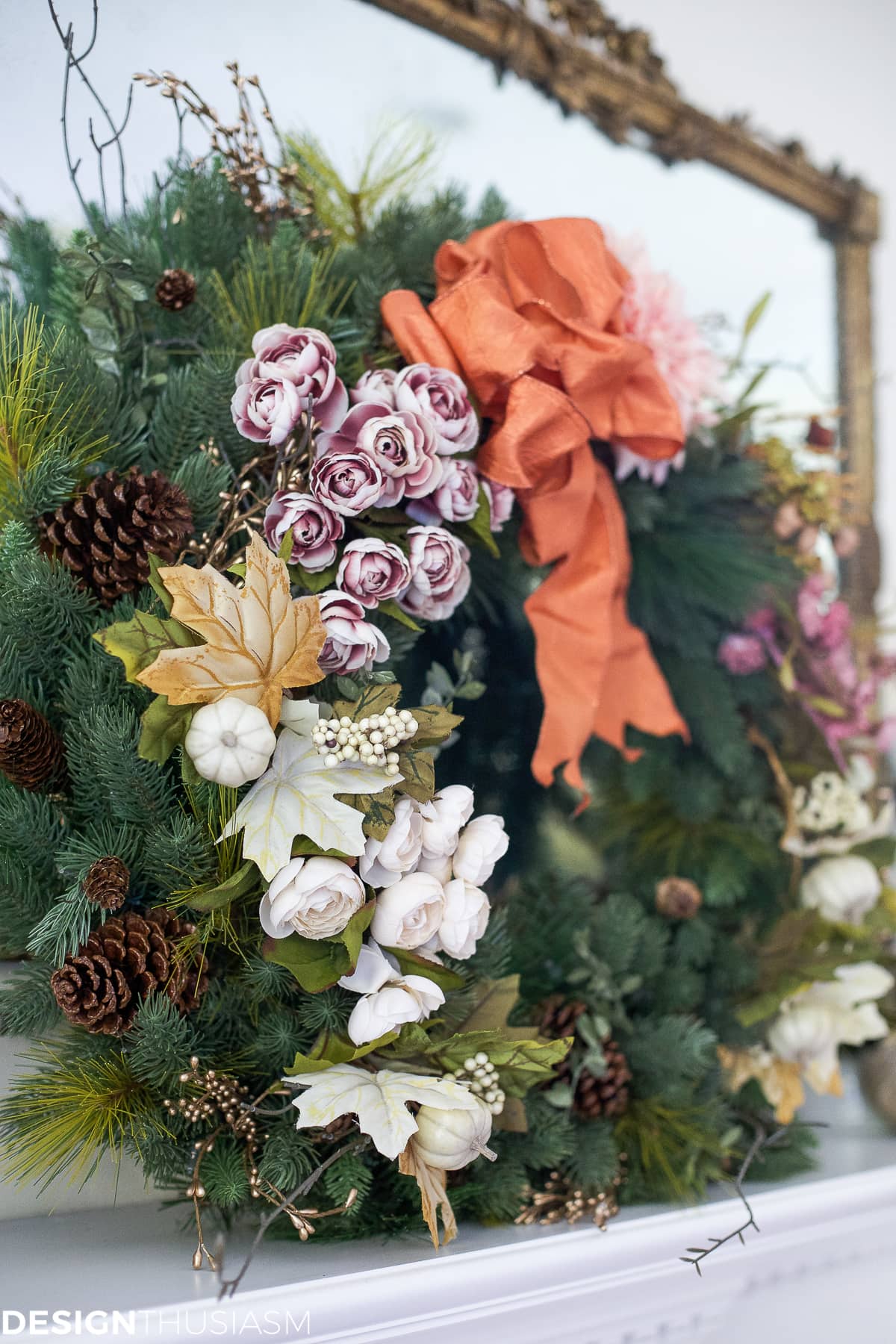 Add seasonal flavor with a fall wreath and garland - terilynadamsblog.com