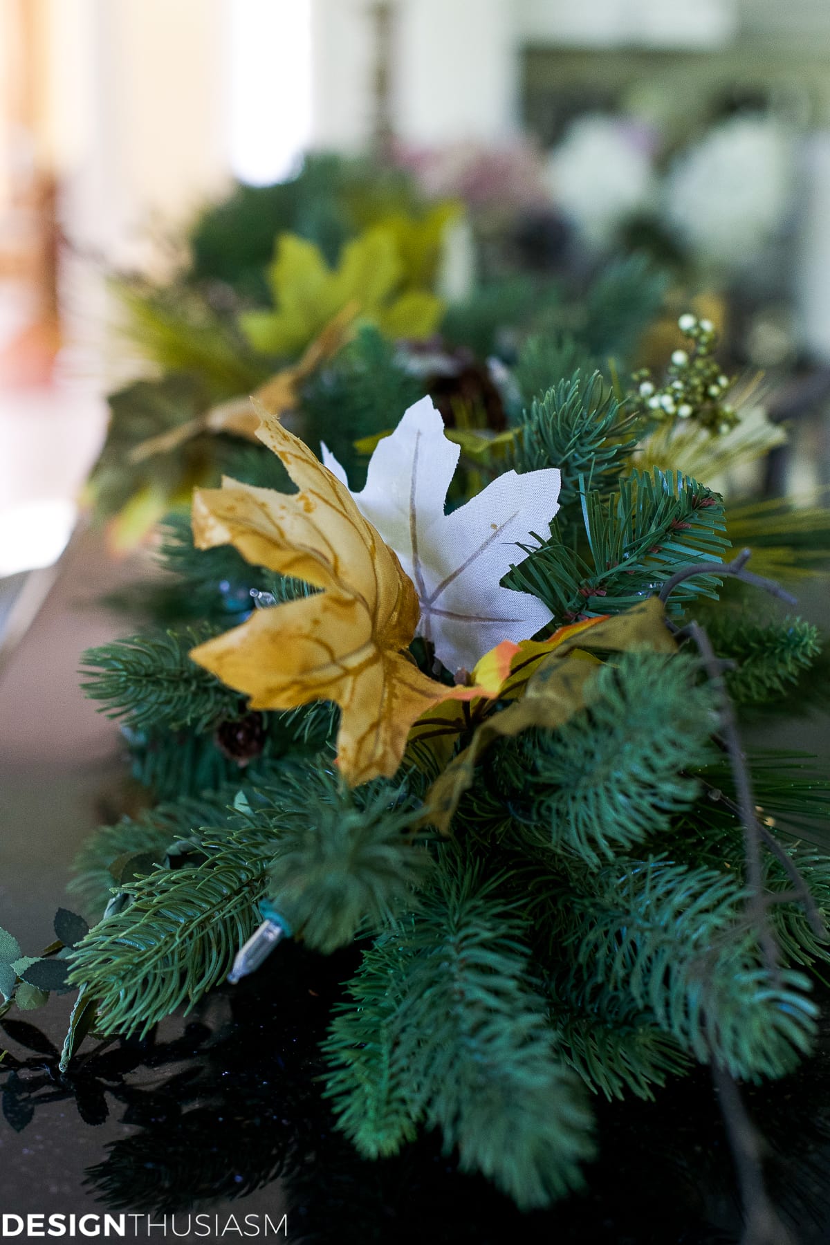 Add seasonal flavor with a fall wreath and garland - terilynadamsblog.com