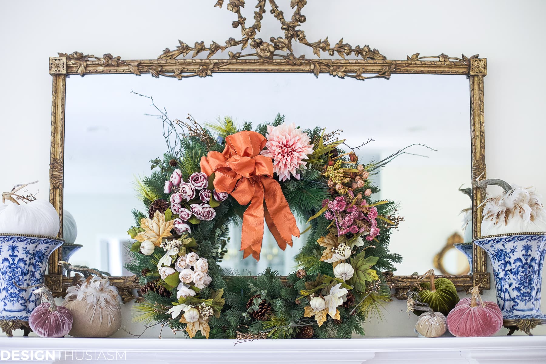 Add seasonal flavor with a fall wreath and garland - terilynadamsblog.com