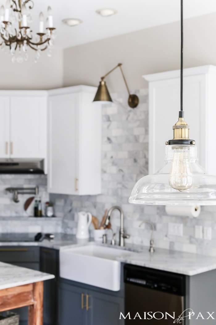 glass and brass pendant for kitchen table