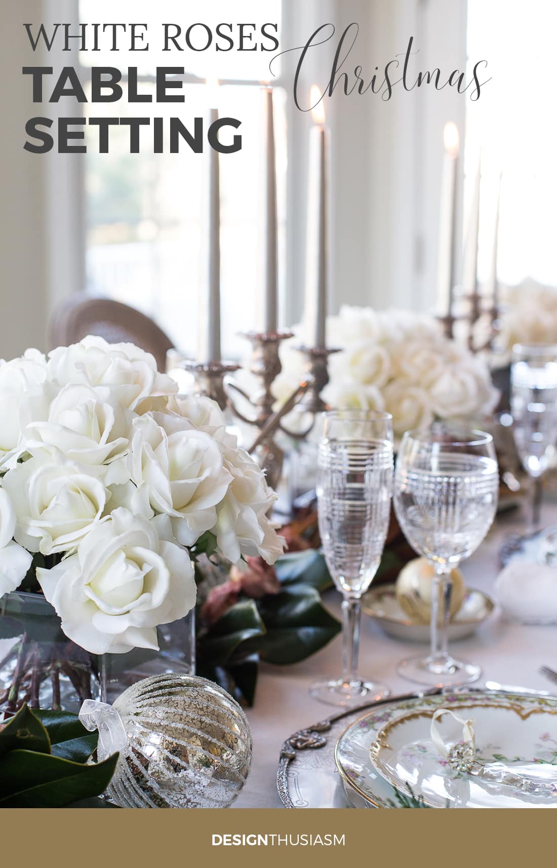 White Roses Christmas Table Setting