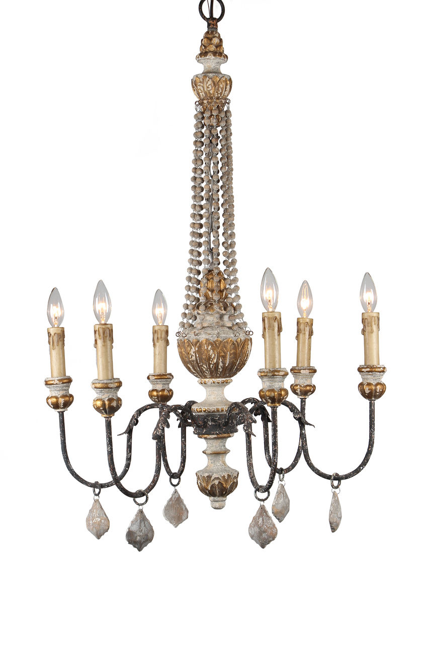 Vintage French country Parisian Wood bead Chandelier