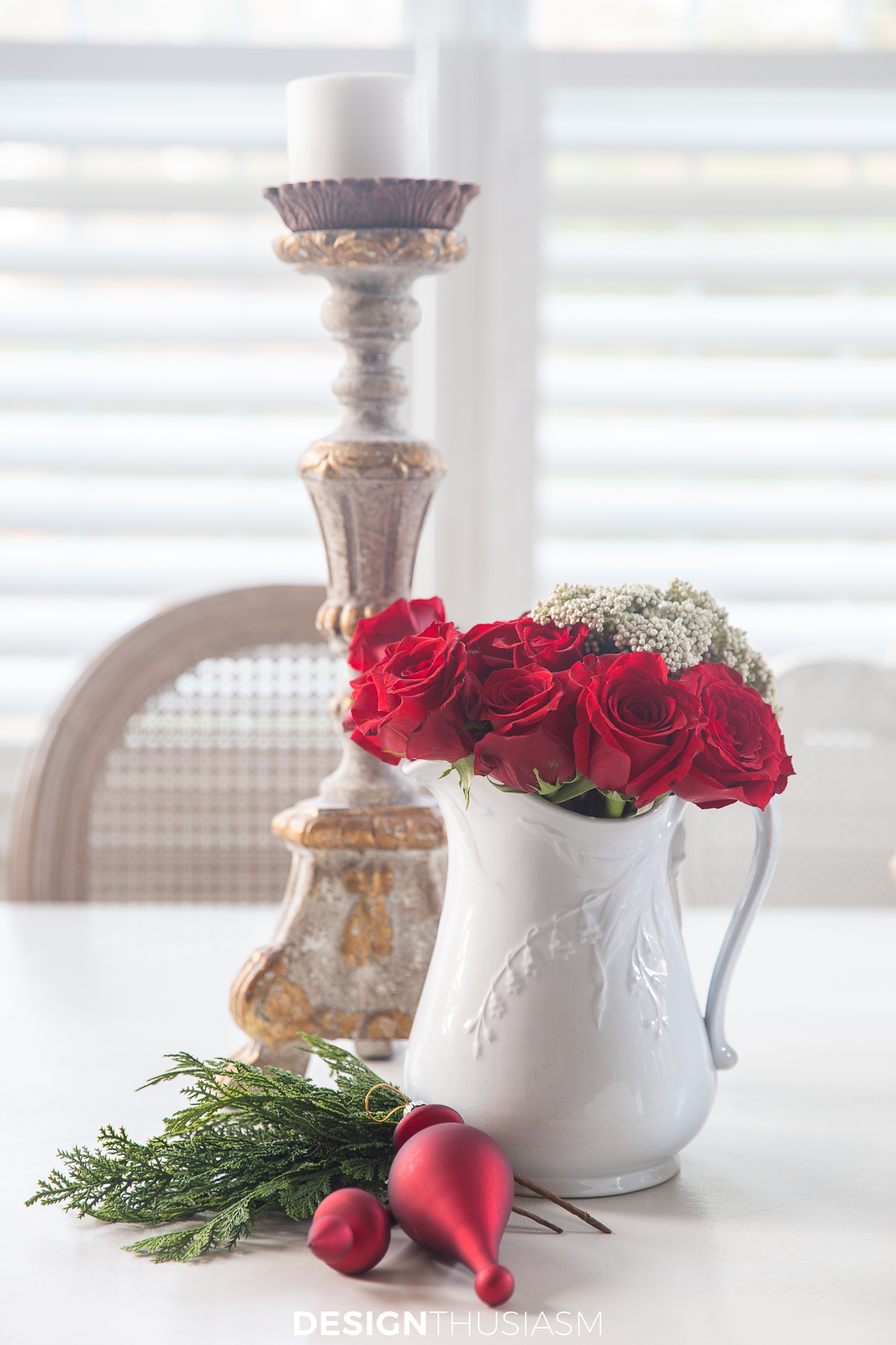French Country Kitchen Christmas dining table flowers