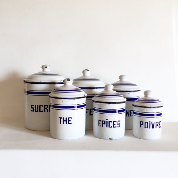 French Antique Enamel Canisters