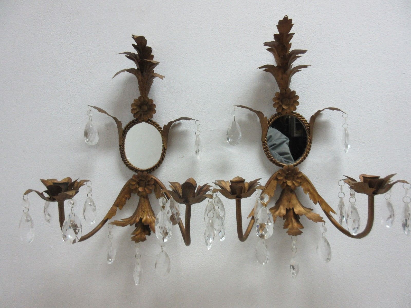 French Regency Metal Leaf Gold Wall Sconces