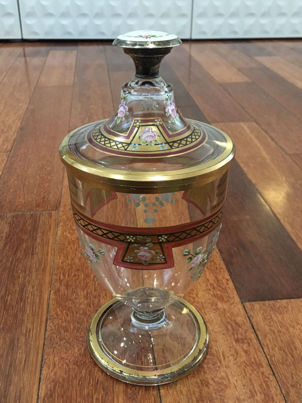 Vintage Glass Urn with Silver Finial