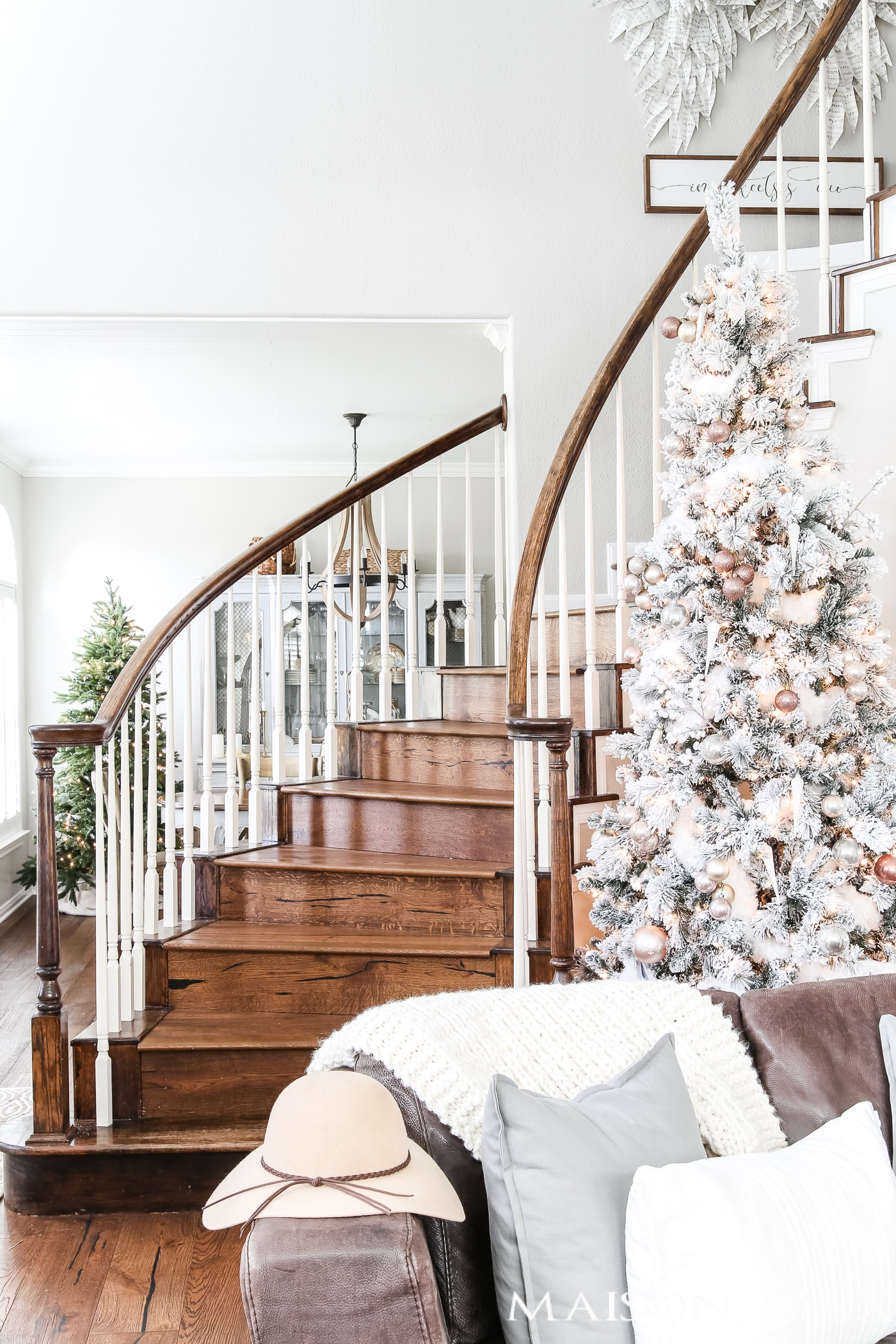 blush flocked Christmas tree