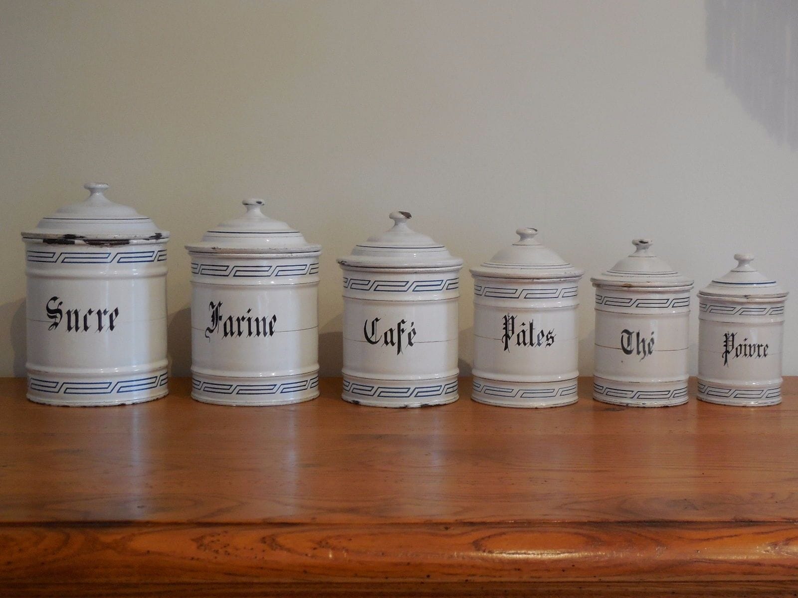 Antique French Handmade Enamelware CANISTER SET