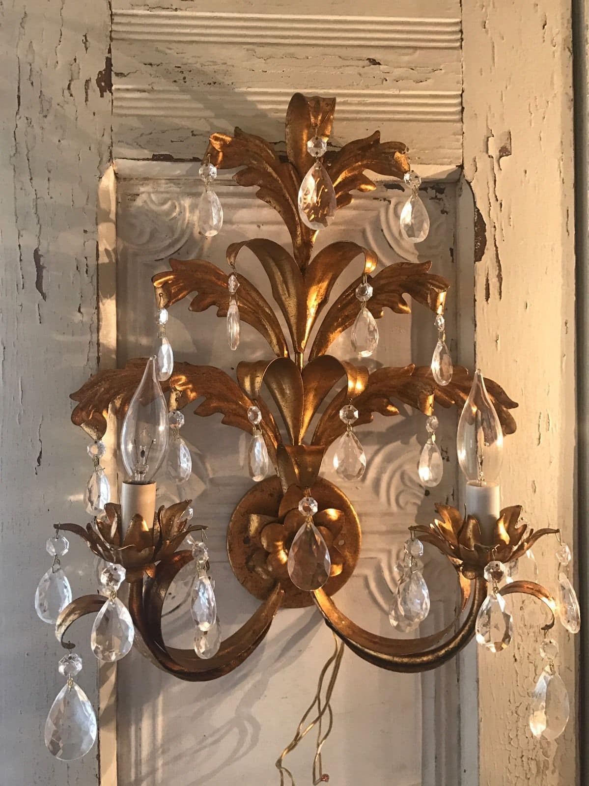 Antique Italian Tole Gold Florentine Wall Sconce