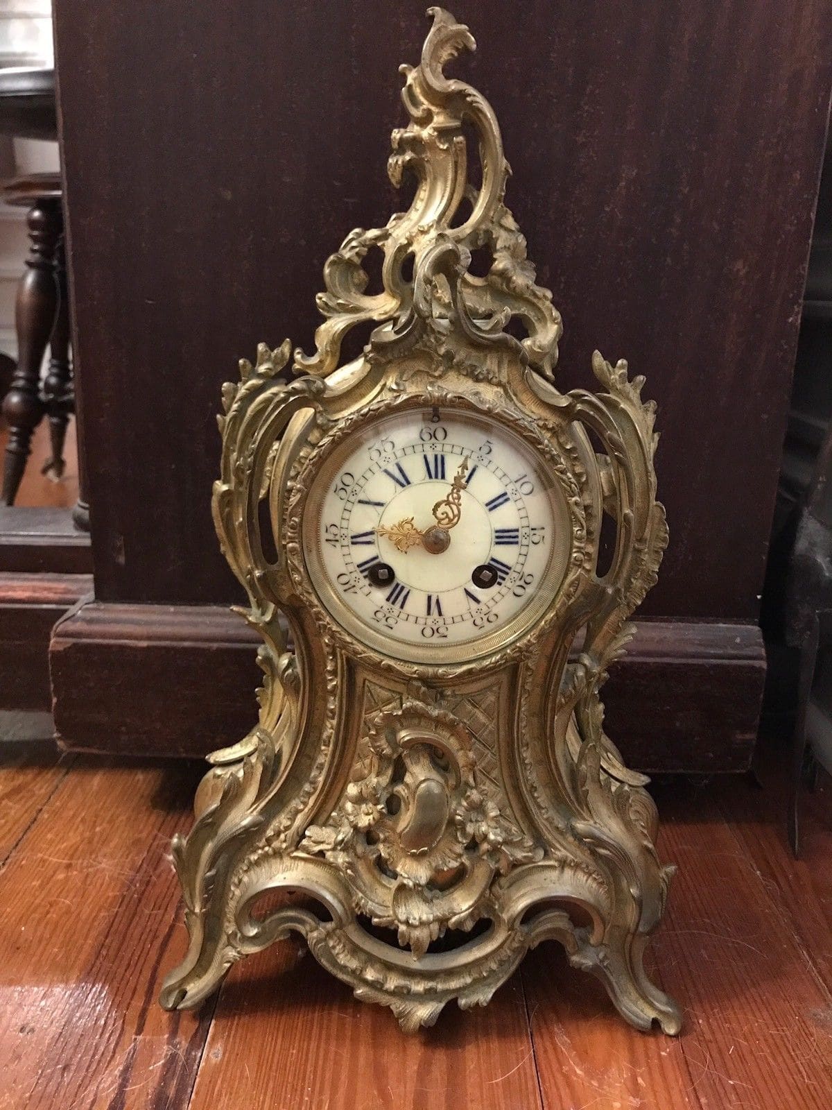 1880s French Louis XV Style Brass Mantle Clock