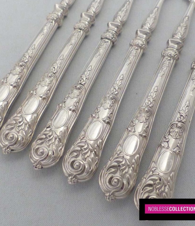 ANTIQUE 1880s FRENCH STERLING SILVER OYSTER FORKS SET