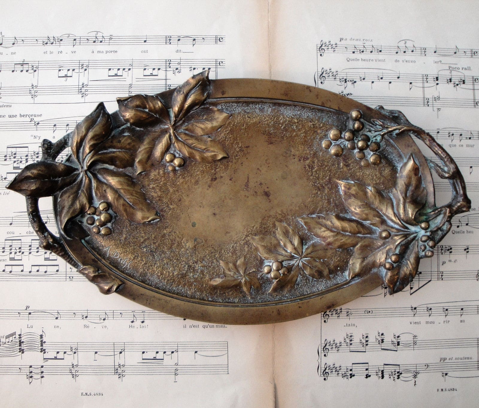 Antique French Art Nouveau Bronze Tray