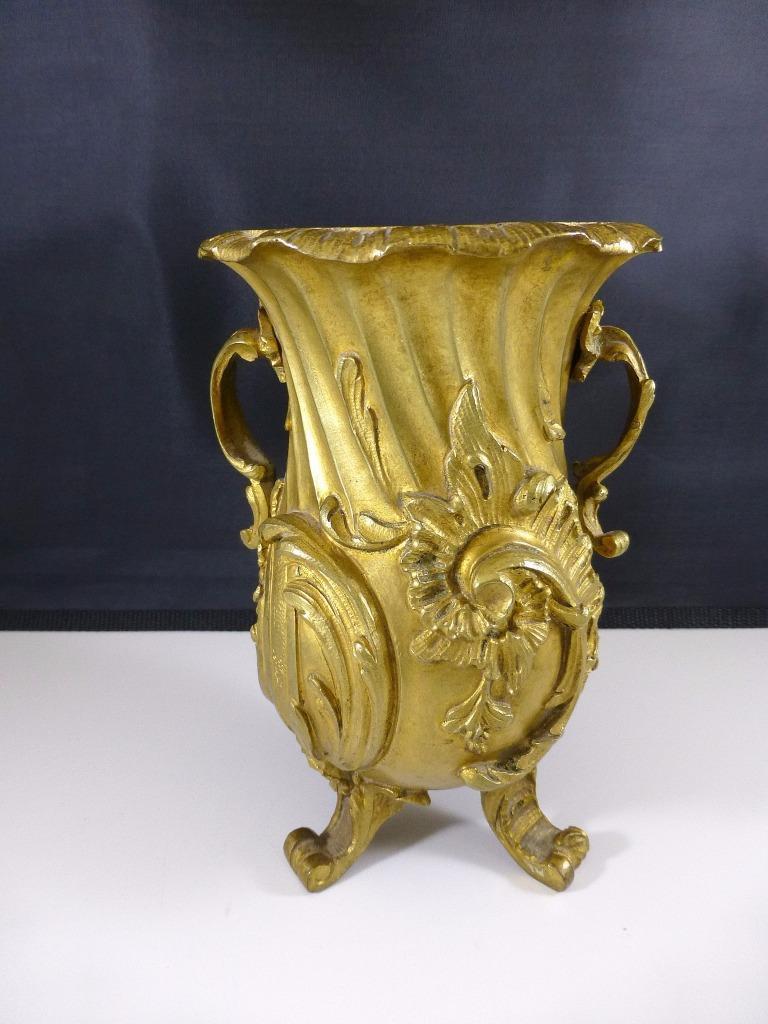 Antique French Gilt BRONZE Footed Rococo Vase Baroque Empire