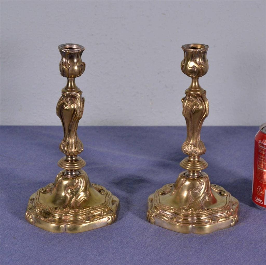 Antique French Gilt Dore Bronze Candlesticks Candelabra