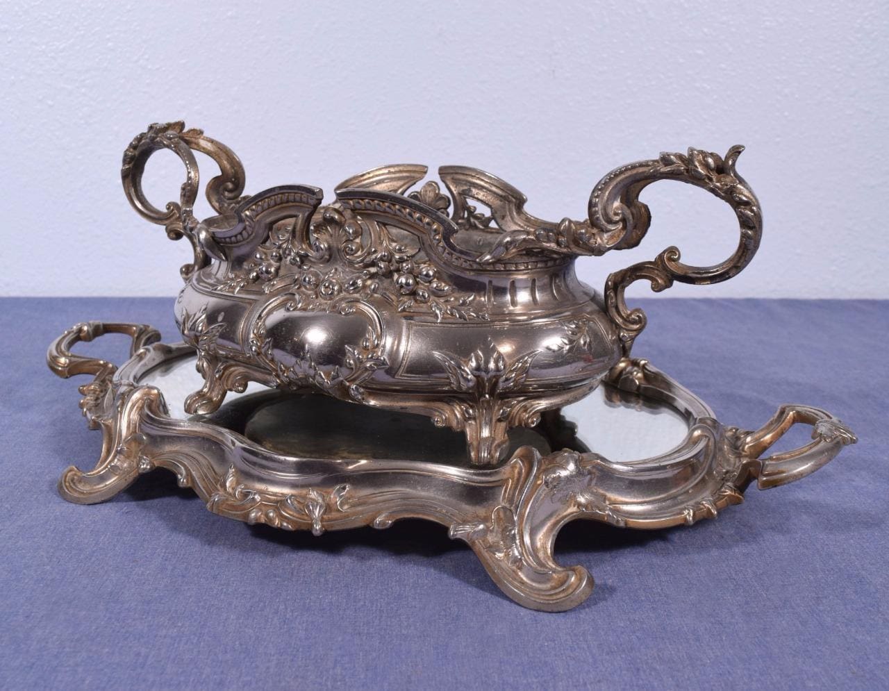 Antique French Louis XV Style Centerpiece with Jardiniere & Mirror Plateau