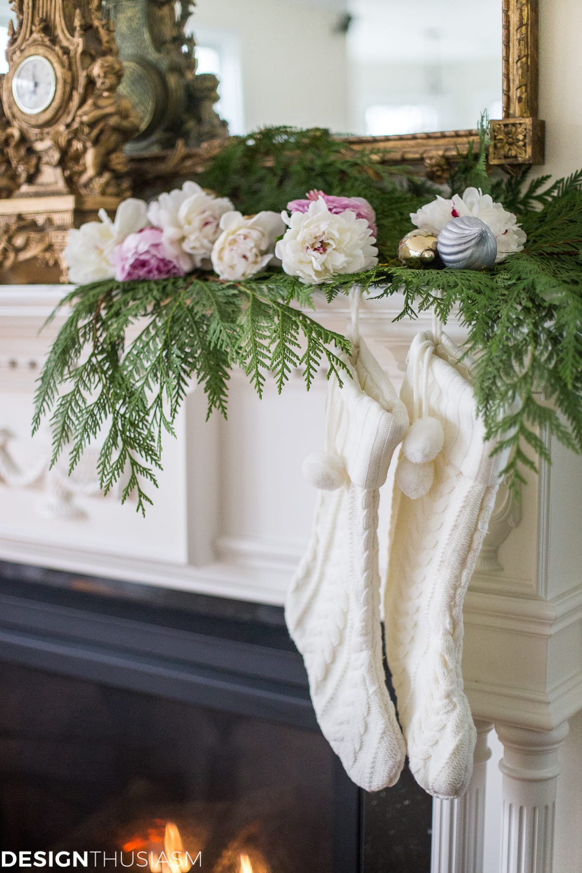 Romantic Holiday Decorating with a Christmas Mantel Garland - terilynadamsblog.com