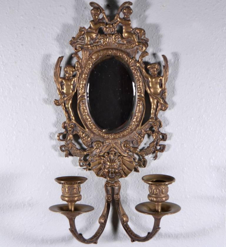Antique French Mirror Wall Sconce with Cherubs