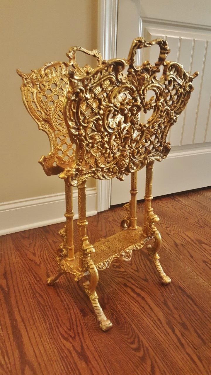 ANTIQUE FRENCH LOUIS XV ORMOLU BRONZE MAGAZINE STAND