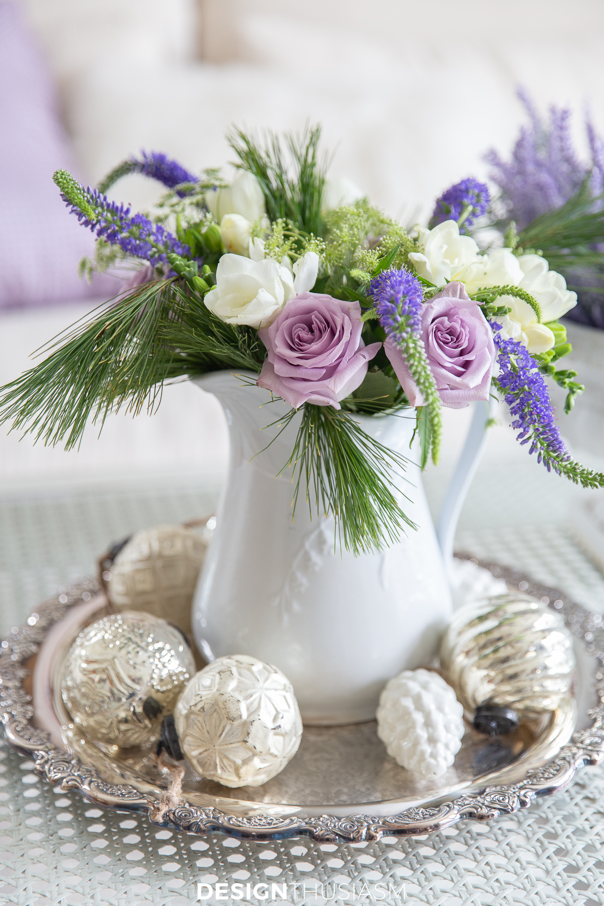 winter decor after xmas floral with ornaments