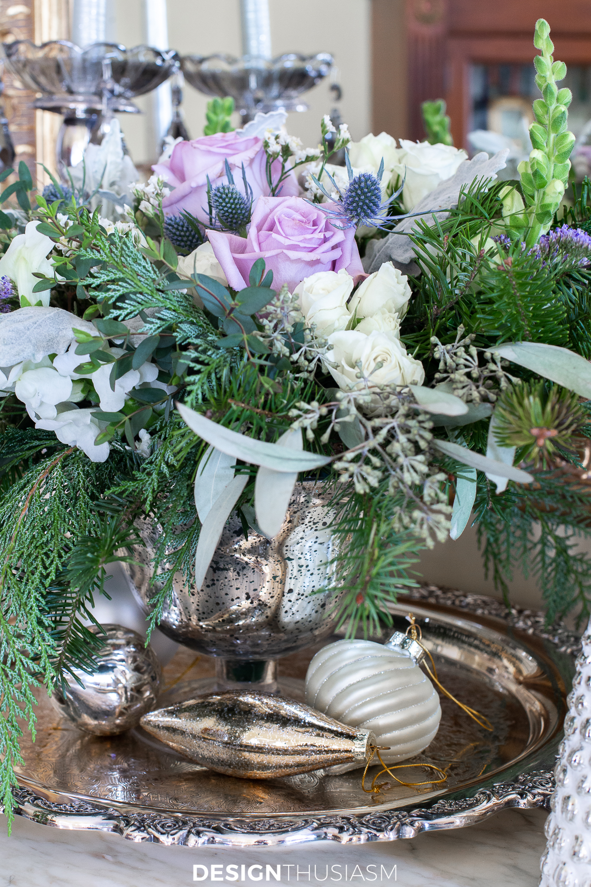 winter decor silver baubles