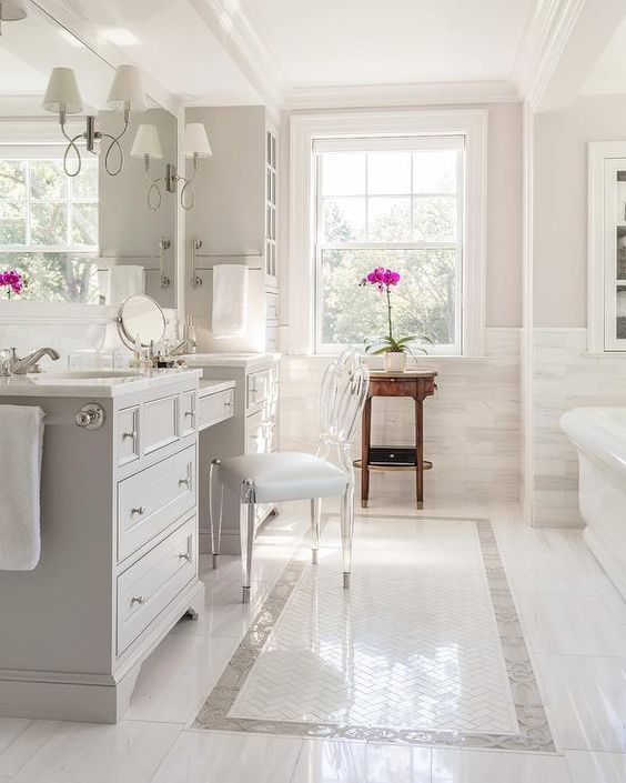 White master bath Inspiration - Carter & Company Interior Design