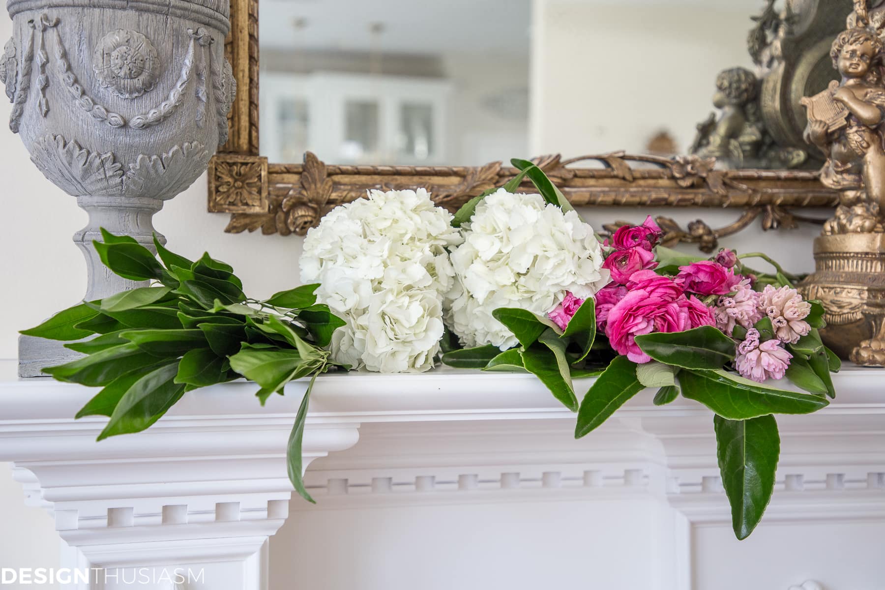 A French style chair accentuates a spring mantel - terilynadamsblog.com