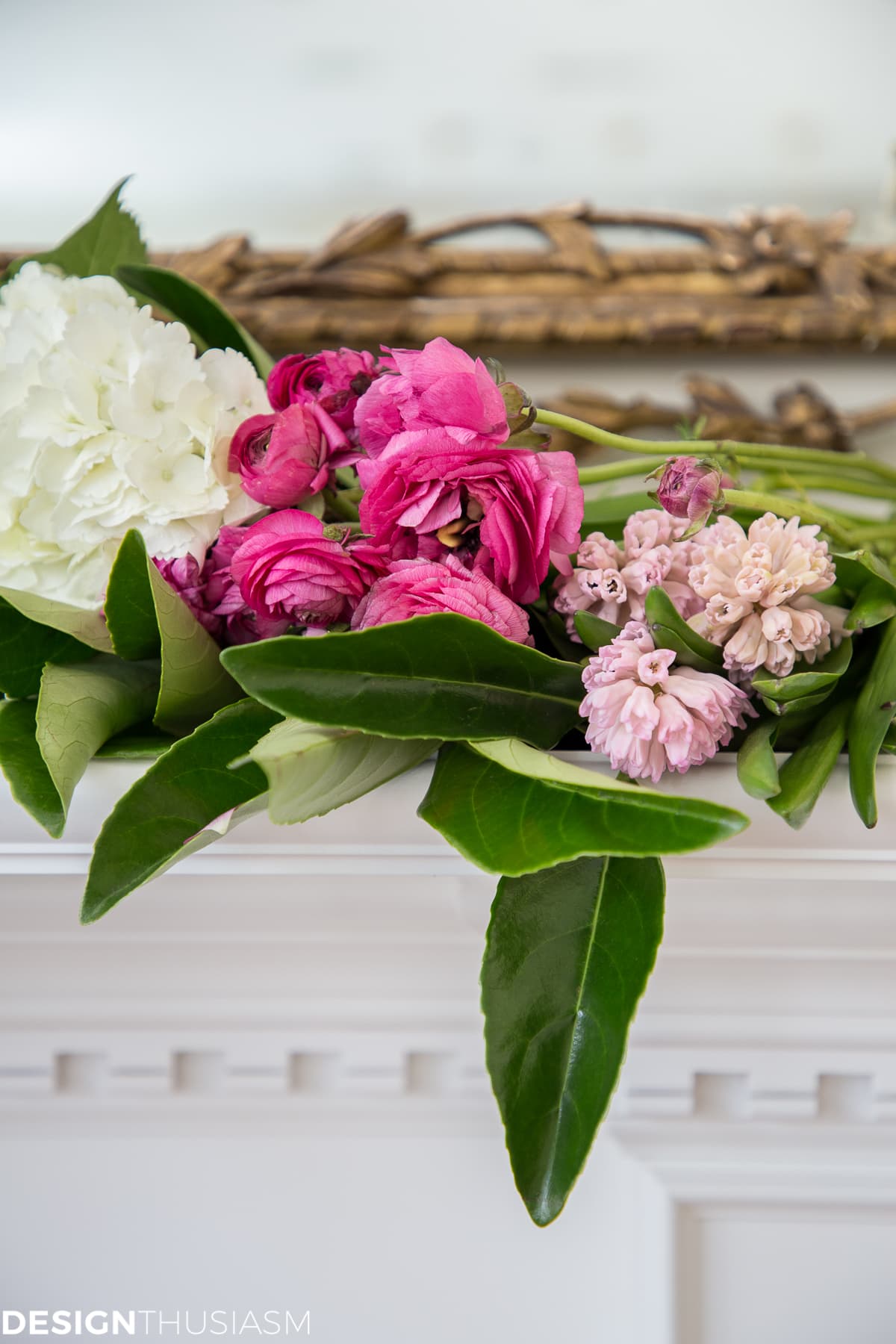 A French style chair accentuates a spring mantel - terilynadamsblog.com
