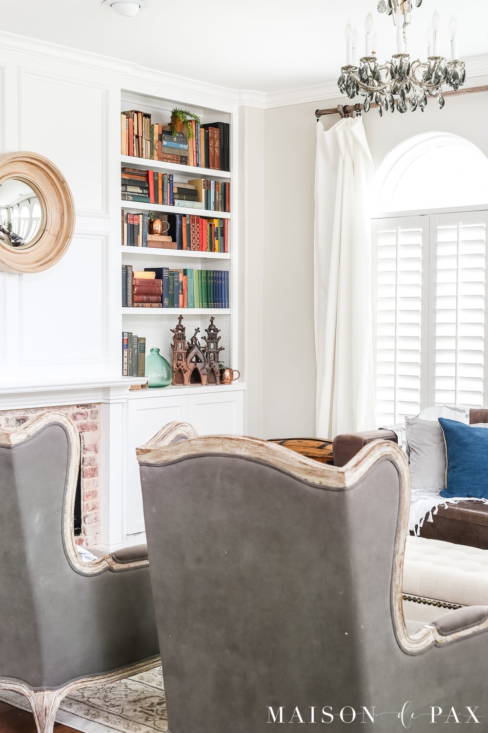 Spring Living room with neutrals and pops of blue and green