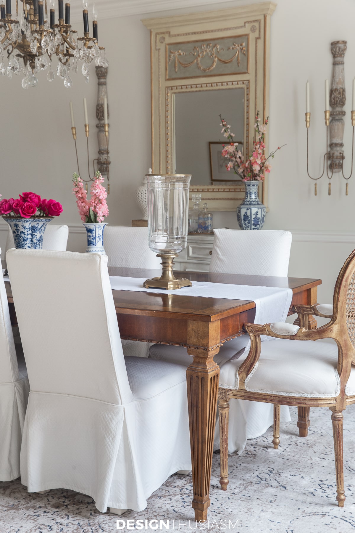 dining room decorated for spring