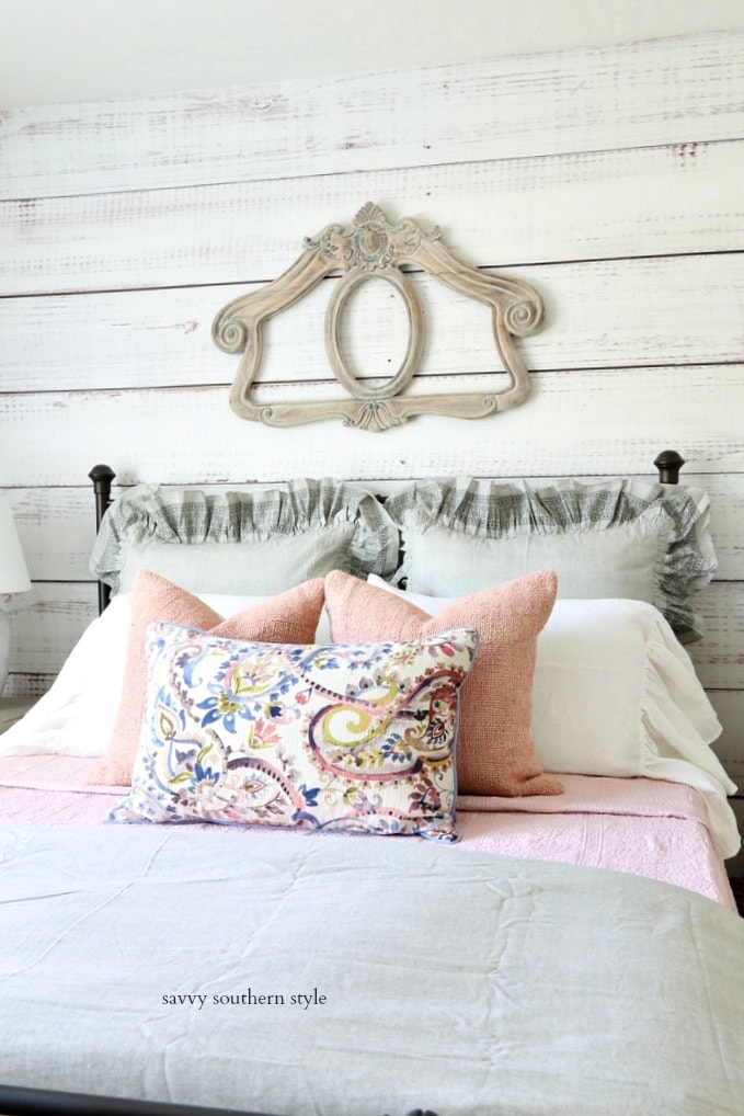 pink and gray guest bedroom