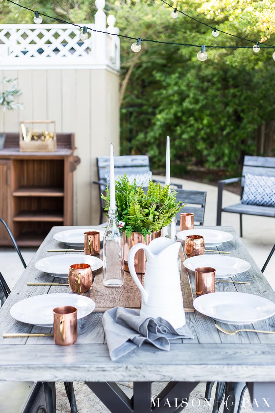 copper and white summer outdoor dining