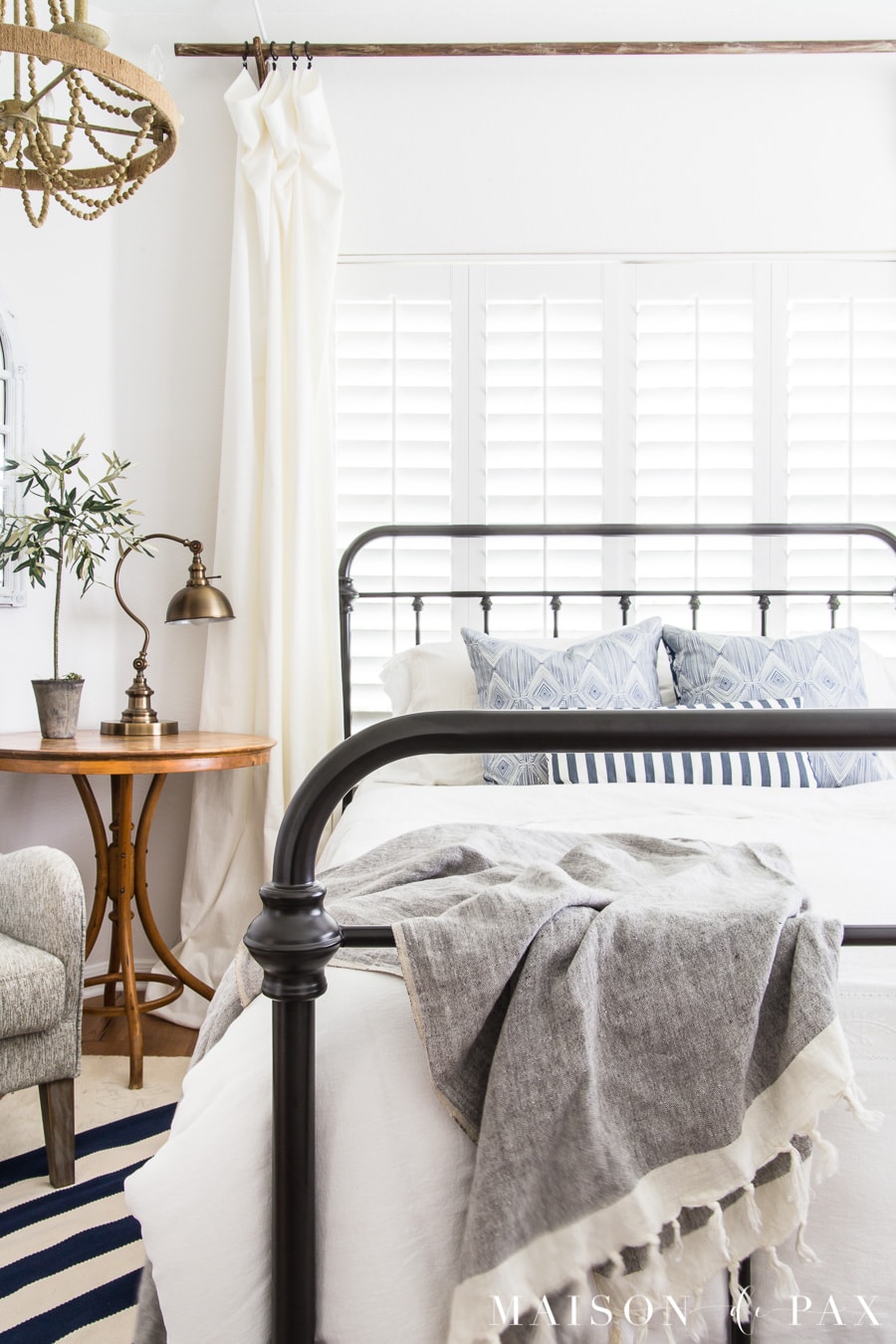 summer blue and white stripe master bedroom decor