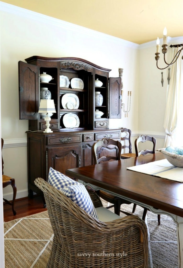 vintage French hutch in dining room
