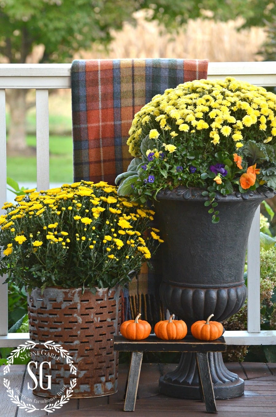 SMALL-FALL-OUTDOOR-SPACES-tartan-on-the-porch-rail-on-web-stonegableblog.com_