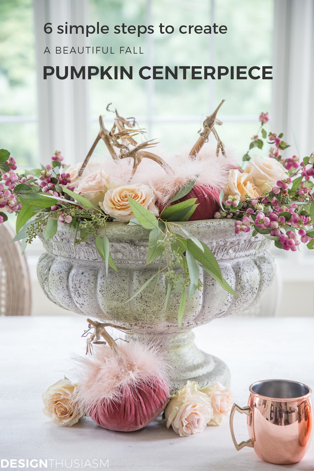 Have you ever looked at a pretty fall centerpiece and wondered how to arrange one yourself? Here are 6 easy steps for creating a lovely pumpkin centerpiece. ----- #designthusiasm #falldecor #falldecorating #falldecorideas #falldecorideasforthehome #DIYfalldecorideas #rusticfalldecor #DIYfalldecor #falldecorations #falldecoratingideas #fallcenterpieces #frenchcountryfalldecor #DIYfallcenterpieces #simplefallcenterpieces #pumpkincenterpieces #fallcenterpiecesforthehome Fall Centerpieces: 6 Easy Steps to Create a Beautiful Pumpkin Centerpiece
